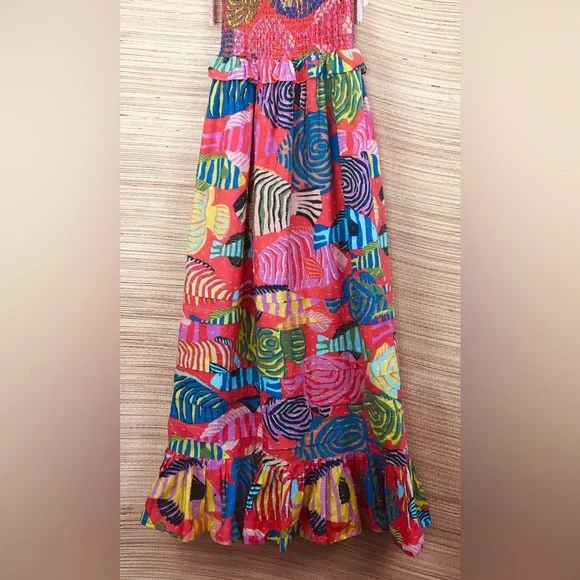 FARM RIO White Beaded Fishes Smocked Maxi Dress - Sea of Fish - Picture 7 of 11